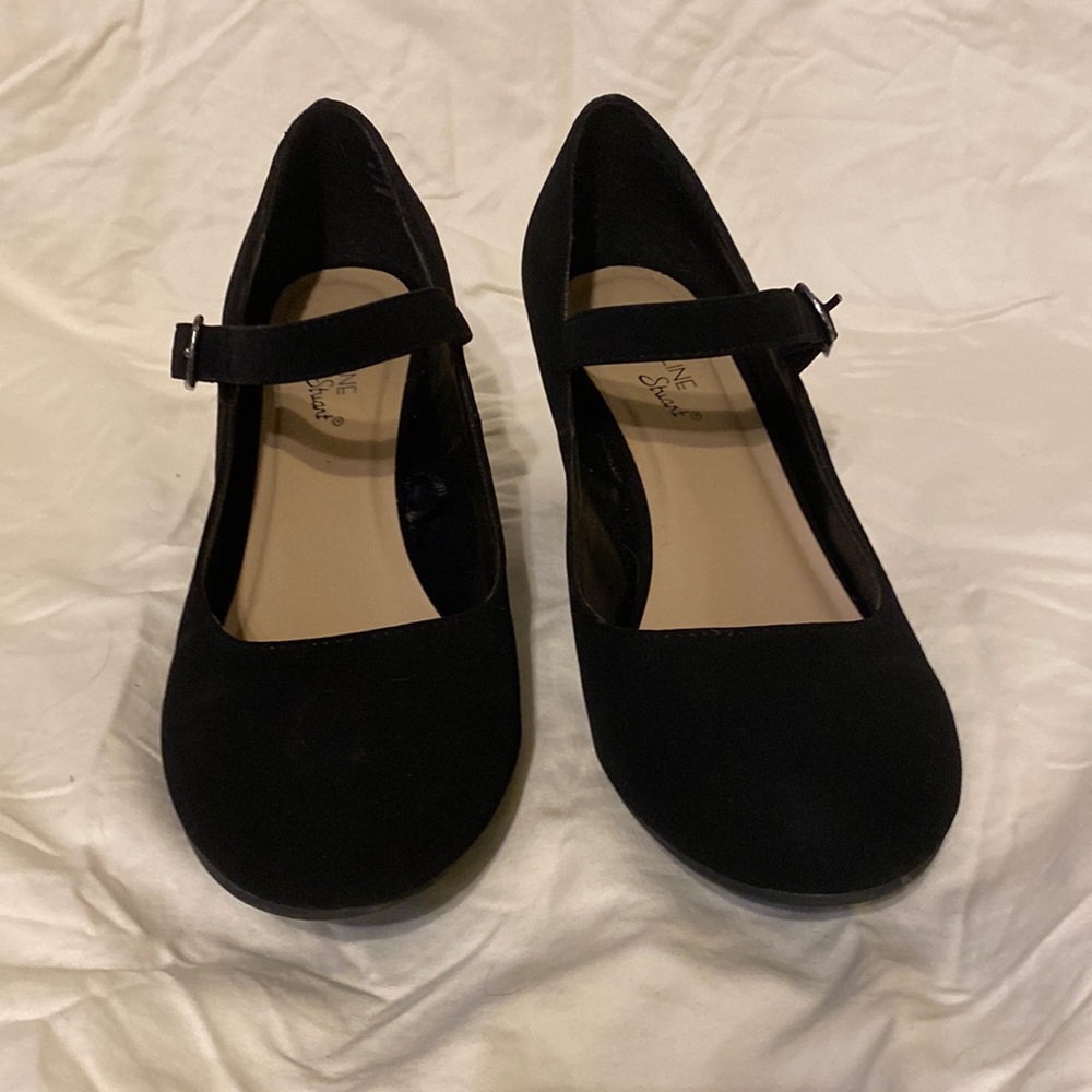 Black suede ballet wedges